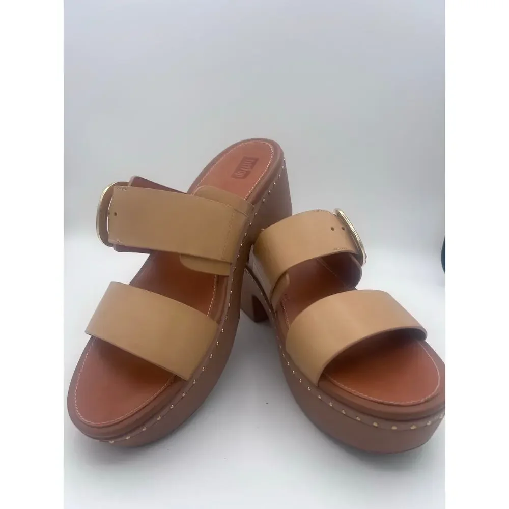 FitFlop Leather Slide Sandals with Buckle - Tan - Modern Comfort Footwear - Picture 3 of 6